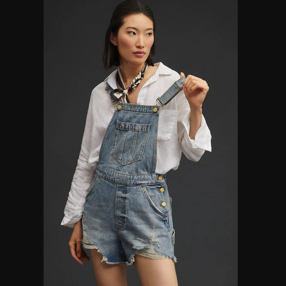 New Anthropologie Pilcro Overall Denim Cutoff Shortalls - 27 Waist - Picture 1 of 6